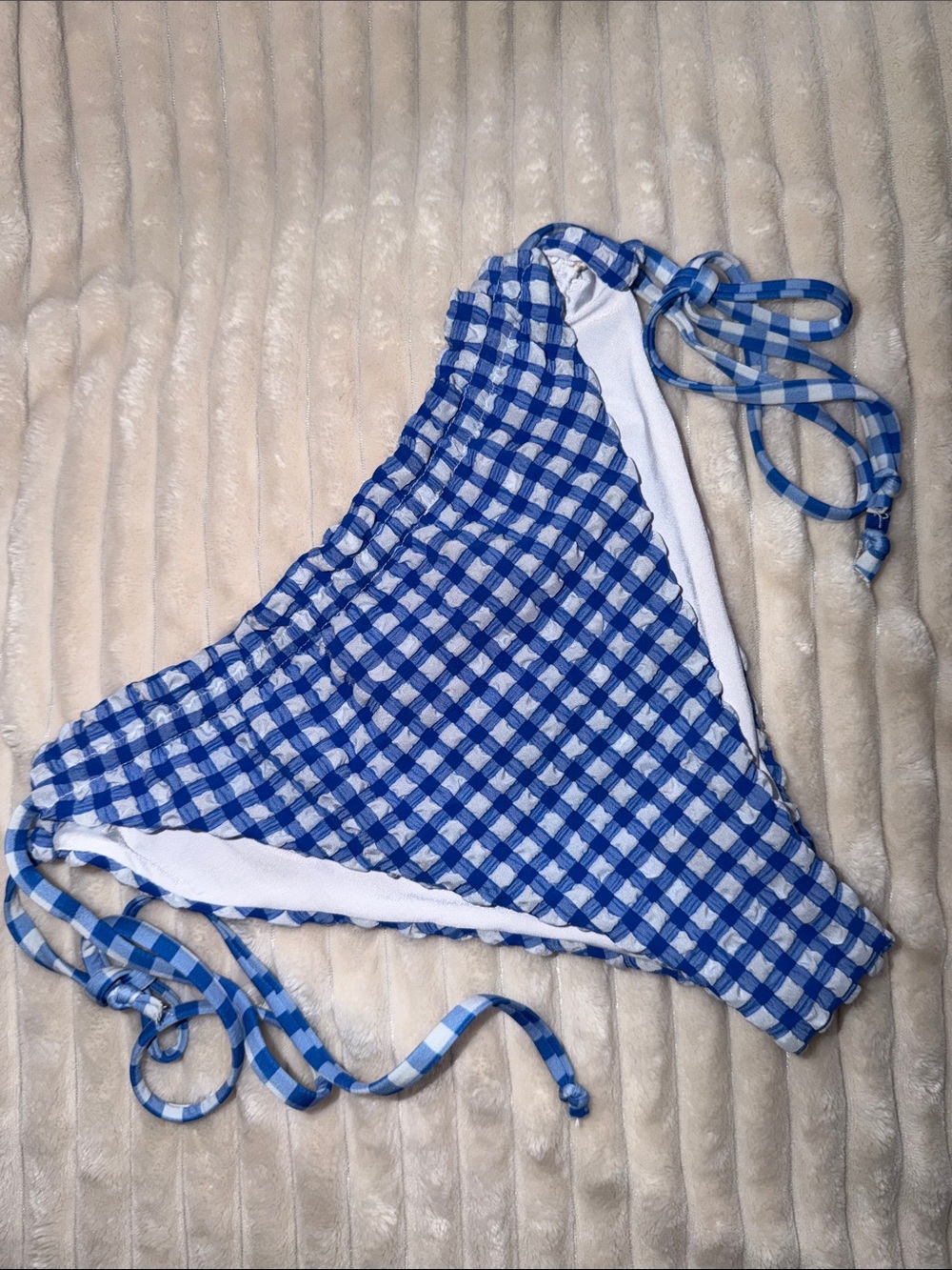 Beach Riot Blue and White Gingham Tie-Side Bikini Bottom